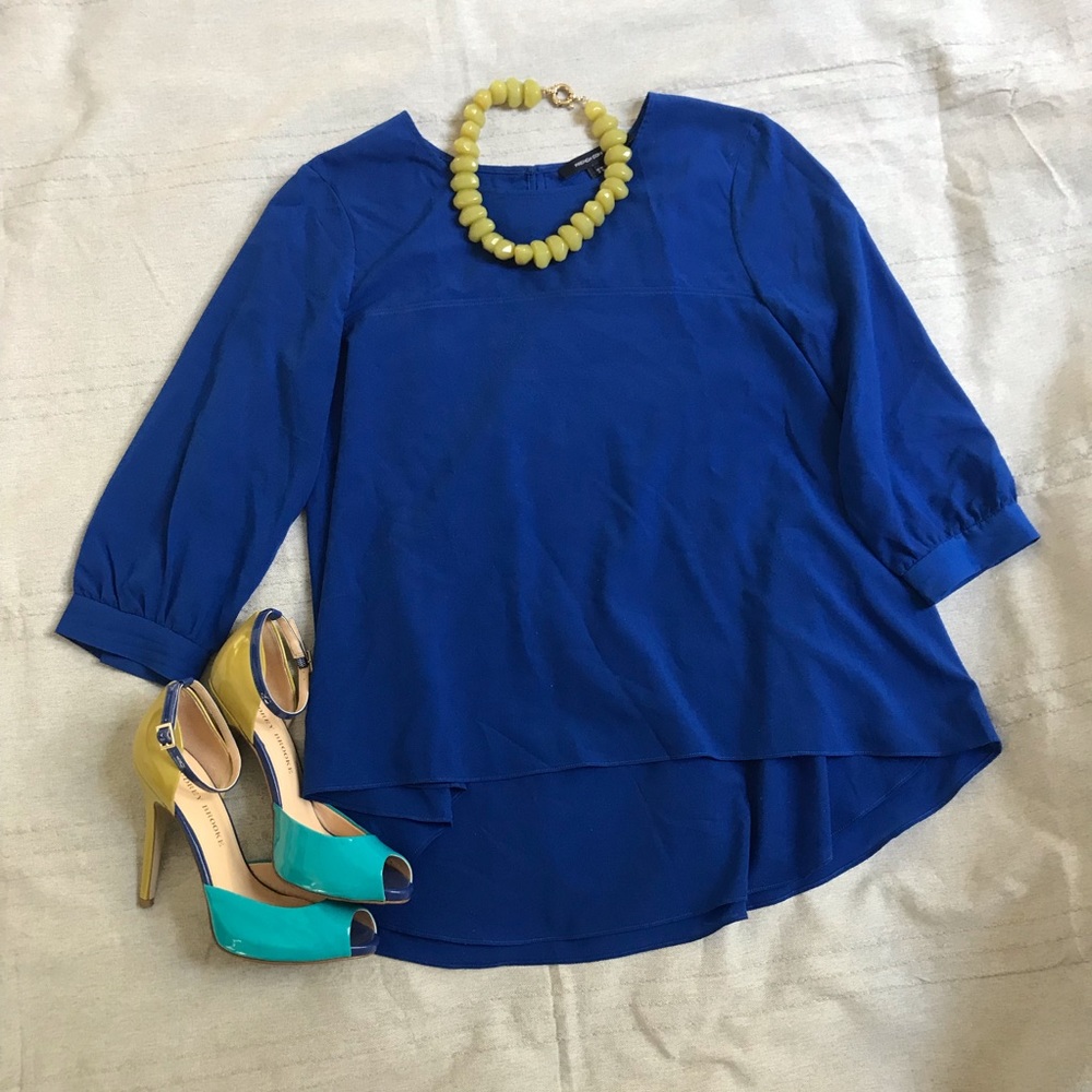 French Connection cobalt blue high-low blouse sz2